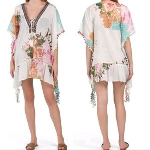 Z & L Boho Womens Caftan Pom Pom Cover-up